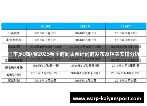 日本足球联赛2025赛季时间表预计何时发布及相关安排分析 日本足球联赛2025赛季时间表预计何时发布及相关安排分析